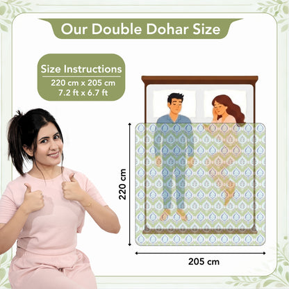 Damask Motif Green Super Soft Brushed 144 TC 100% Cotton Double Bed Dohar