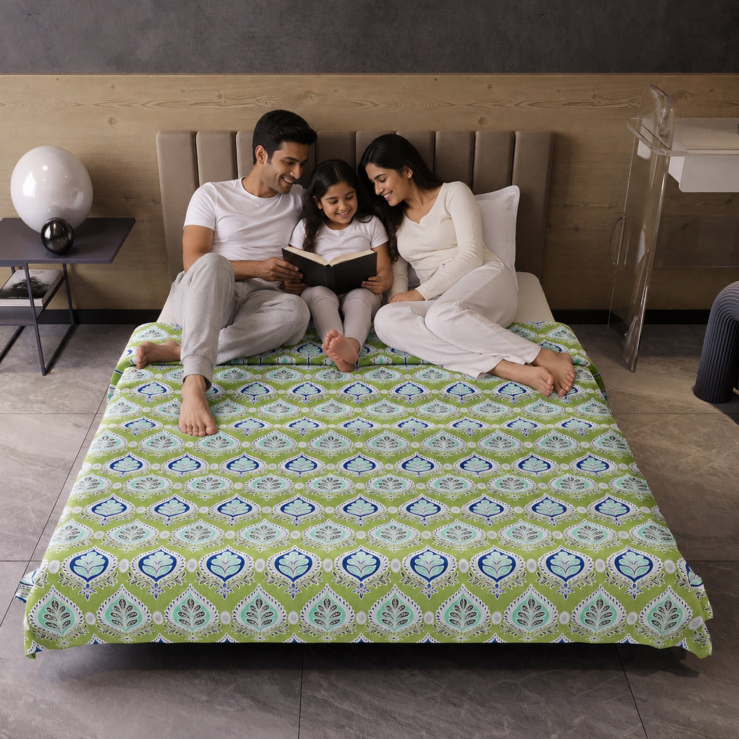 Damask Motif Green Super Soft Brushed 144 TC 100% Cotton Double Bed Dohar