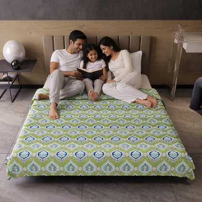 Damask Motif Green Super Soft Brushed 144 TC 100% Cotton Double Bed Dohar