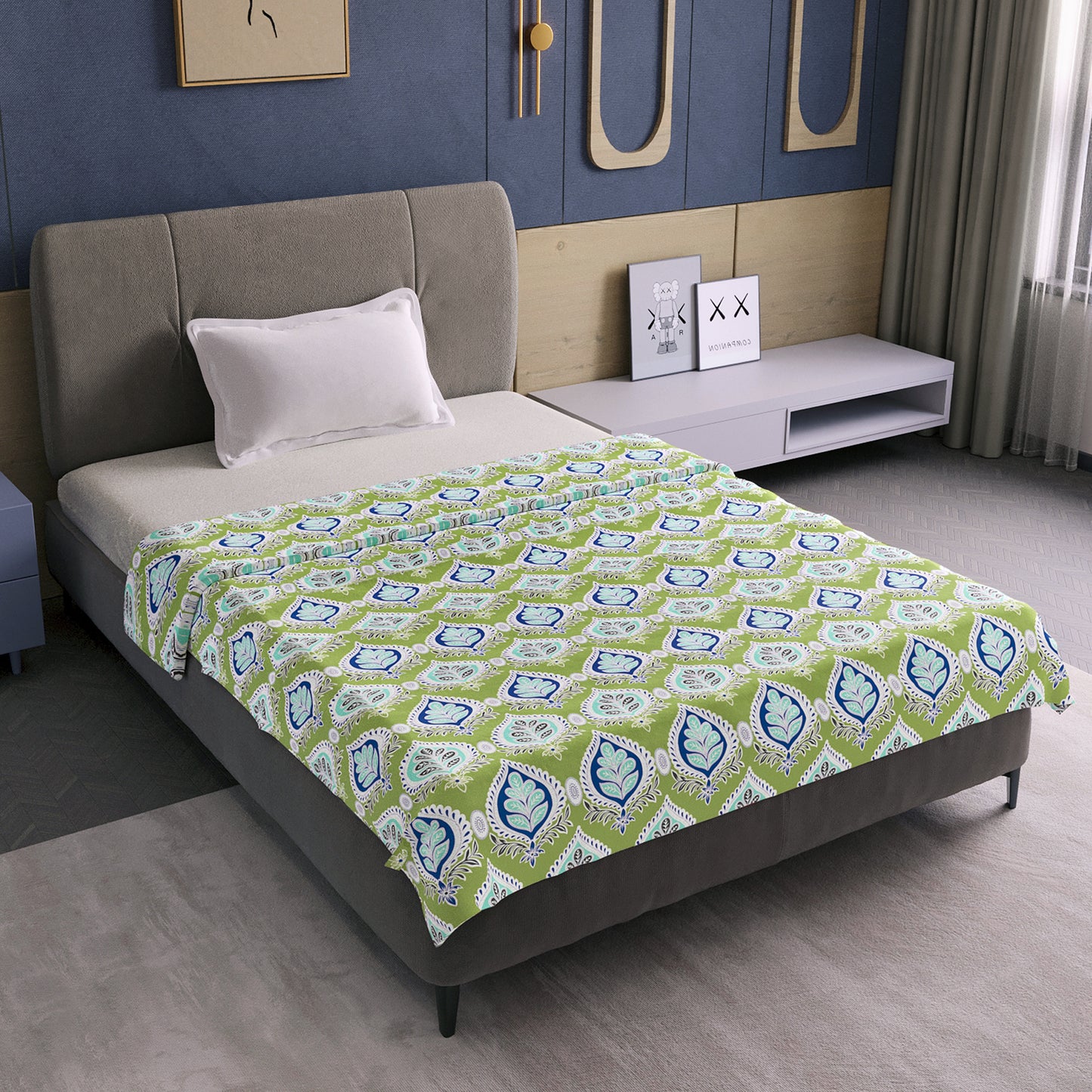 Damask Motif Green Super Soft Brushed 144 TC 100% Cotton Single Bed Dohar