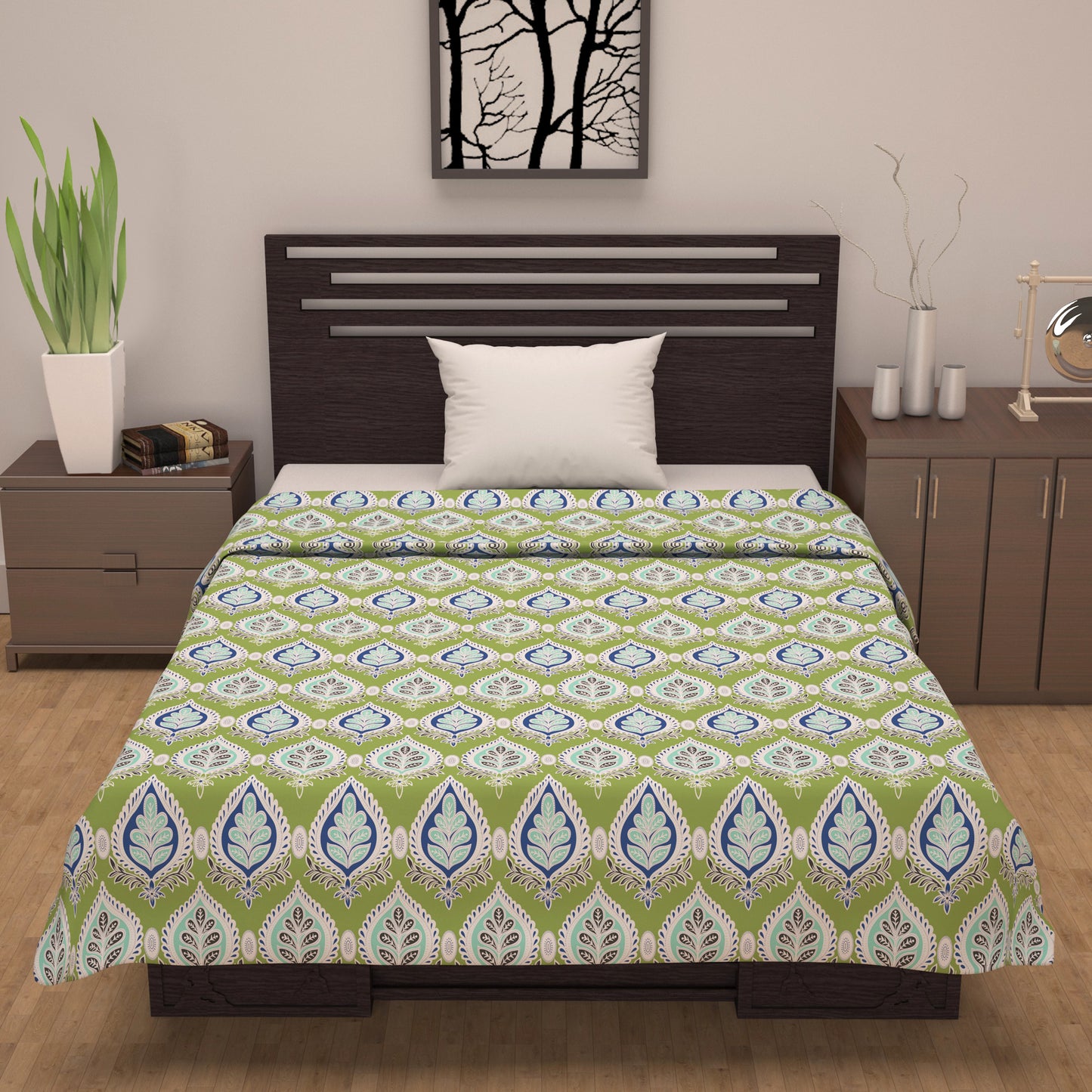 Damask Motif Green Super Soft Brushed 144 TC 100% Cotton Single Bed Dohar