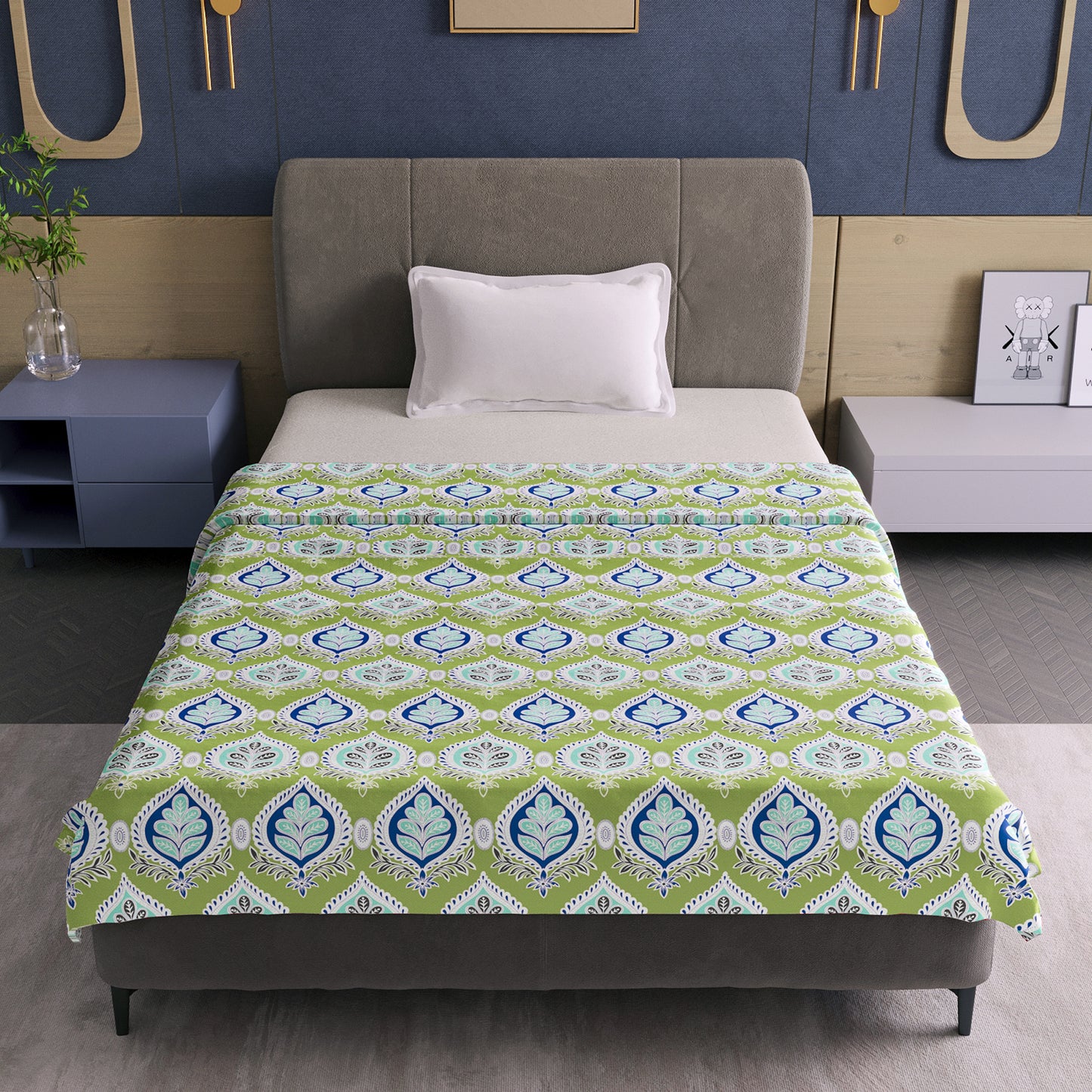 Damask Motif Green Super Soft Brushed 144 TC 100% Cotton Single Bed Dohar
