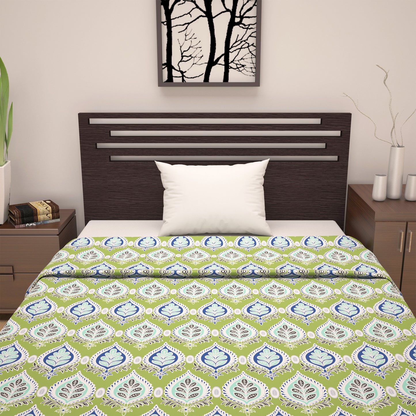 Damask Motif Green Super Soft Brushed 144 TC 100% Cotton Single Bed Dohar