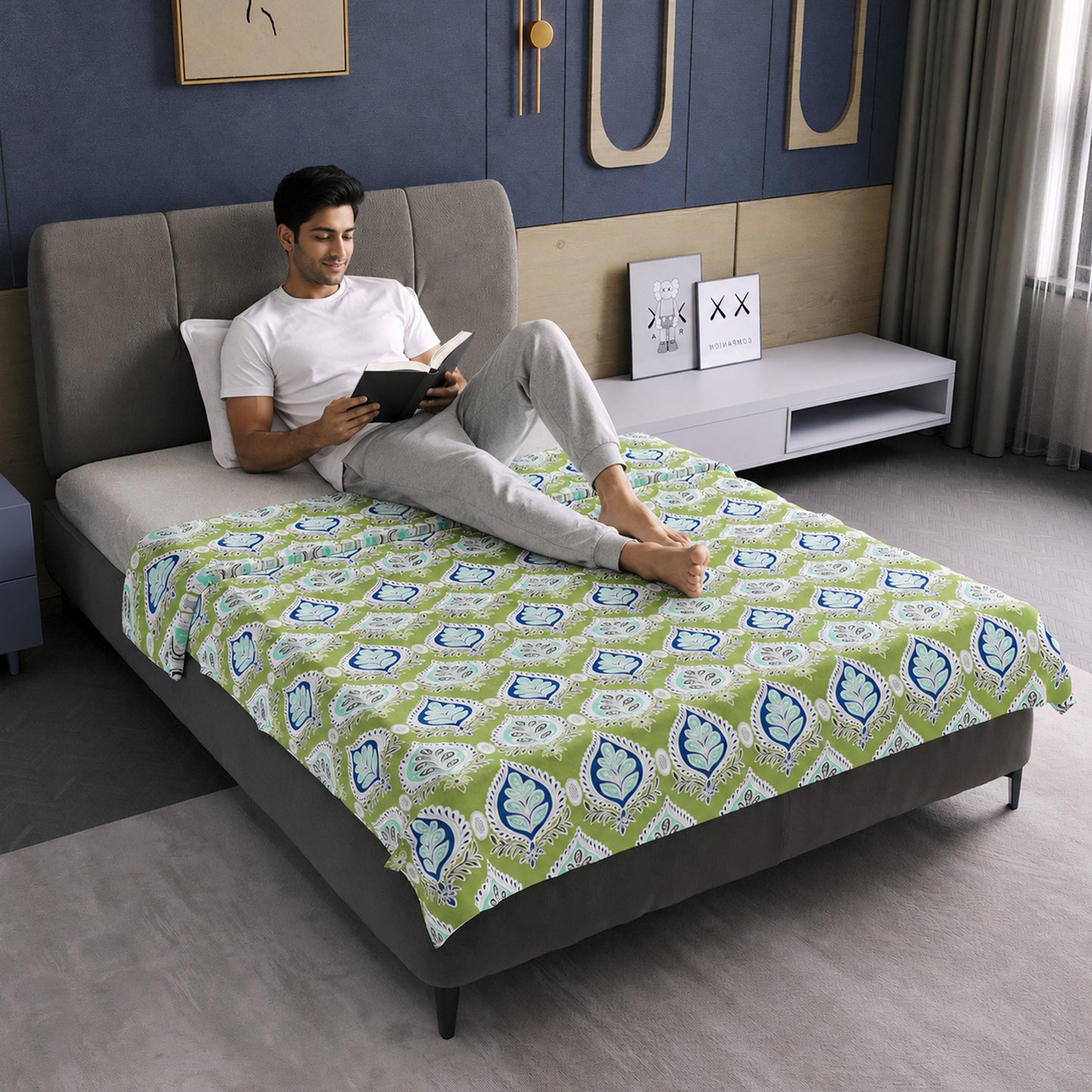 Damask Motif Green Super Soft Brushed 144 TC 100% Cotton Single Bed Dohar