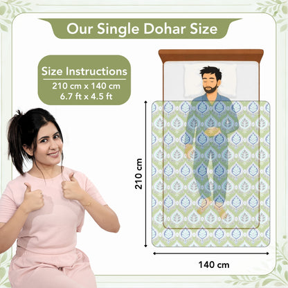Damask Motif Green Super Soft Brushed 144 TC 100% Cotton Single Bed Dohar