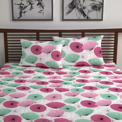 Dandelions Floral Print Pink Cotton Bedsheet For Double Bed