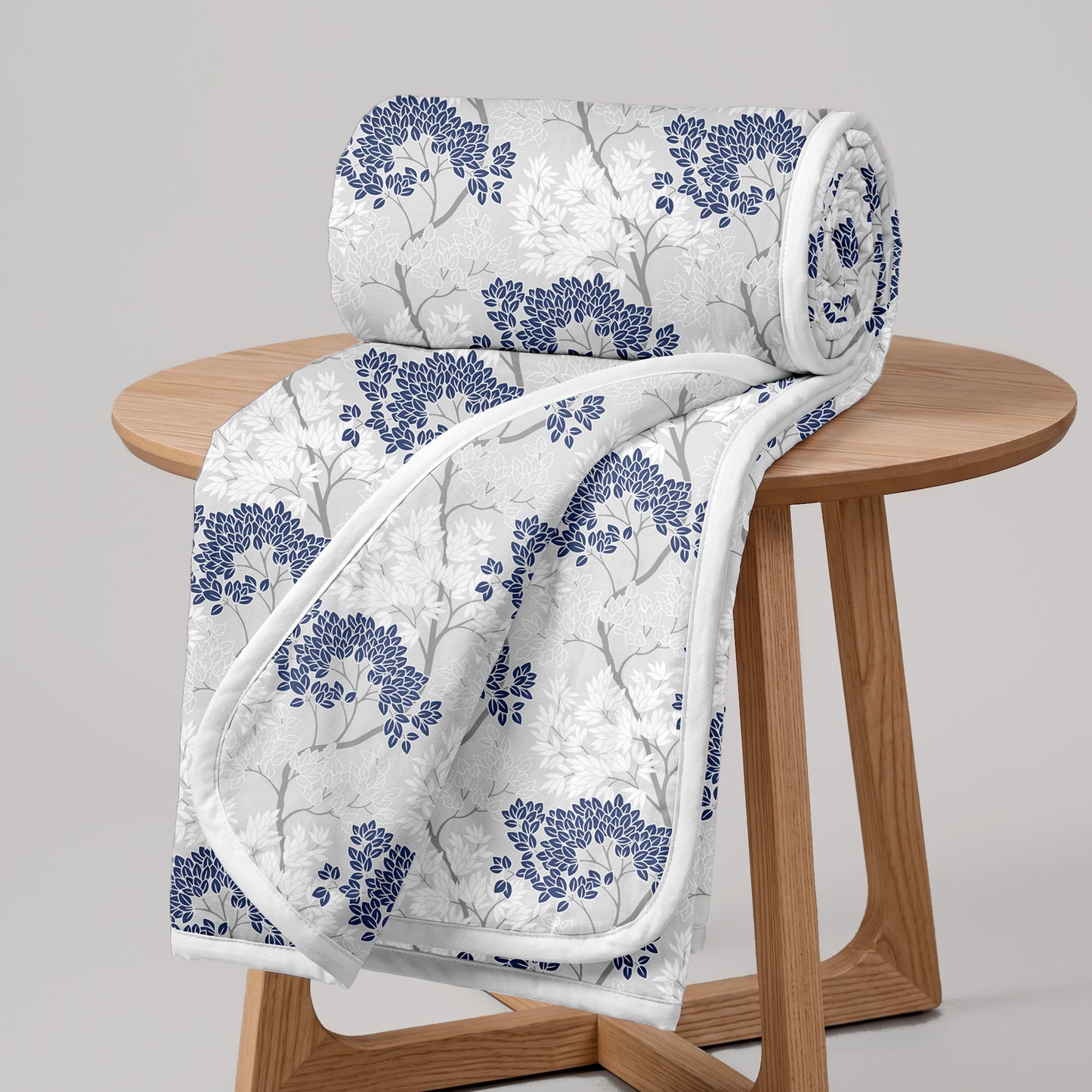 Grey Blue Autumn Tree Leaf 144 TC 100% Cotton Double Bed Dohar