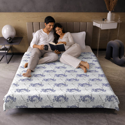 Grey Blue Autumn Tree Leaf 144 TC 100% Cotton Double Bed Dohar