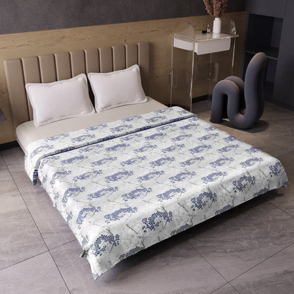 Grey Blue Autumn Tree Leaf 144 TC 100% Cotton Double Bed Dohar