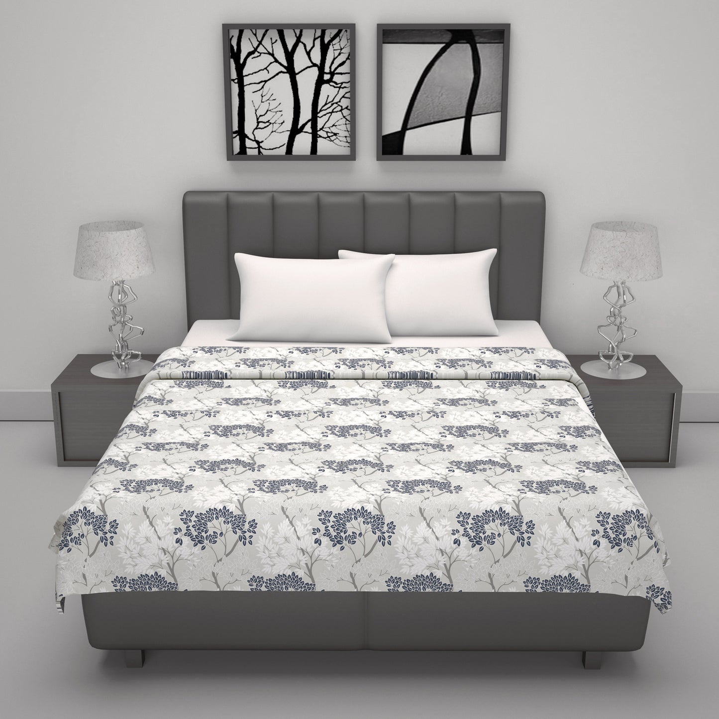 Grey and Green Floral Cotton Dohar Combo For Double Bed Set of 2