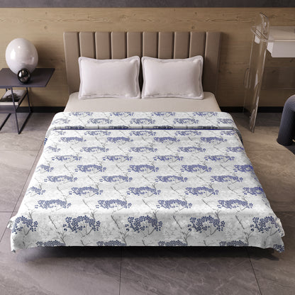 Grey Blue Autumn Tree Leaf 144 TC 100% Cotton Double Bed Dohar