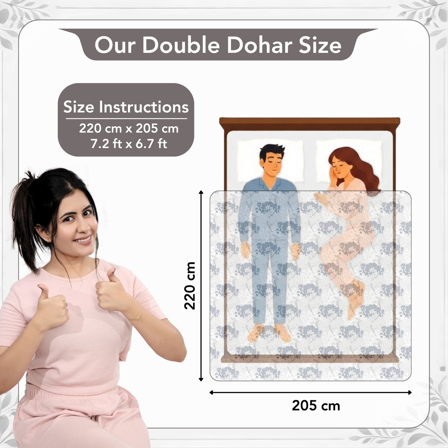 Grey Blue Autumn Tree Leaf 144 TC 100% Cotton Double Bed Dohar
