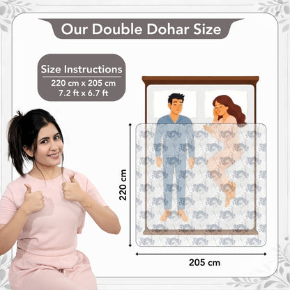Grey Blue Autumn Tree Leaf 144 TC 100% Cotton Double Bed Dohar