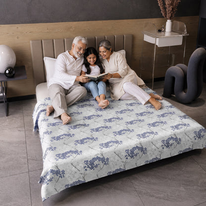 Grey Blue Autumn Tree Leaf 144 TC 100% Cotton Double Bed Dohar