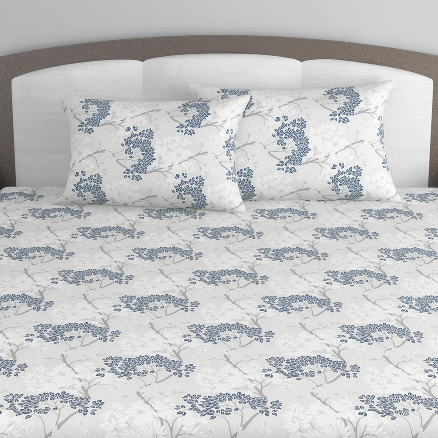 Grey Autumn Tree Leaf Bedsheet For King Size Bed