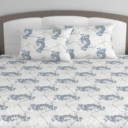 Grey Autumn Tree Leaf Bedsheet For King Size Bed