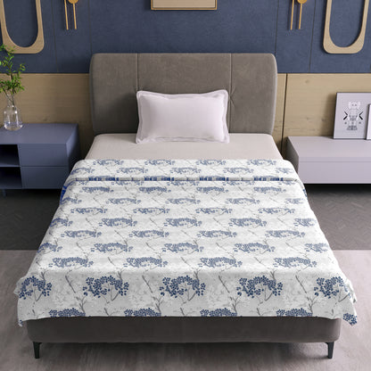 Grey Blue Autumn Tree Leaf 144 TC 100% Cotton Single Bed Dohar