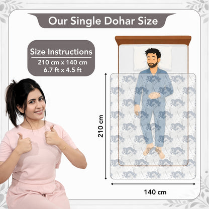 Grey Blue Autumn Tree Leaf 144 TC 100% Cotton Single Bed Dohar