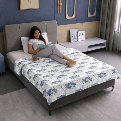 Grey Blue Autumn Tree Leaf 144 TC 100% Cotton Single Bed Dohar