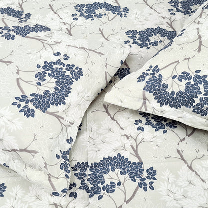Grey Autumn Tree Leaf Bedsheet For Double Bed