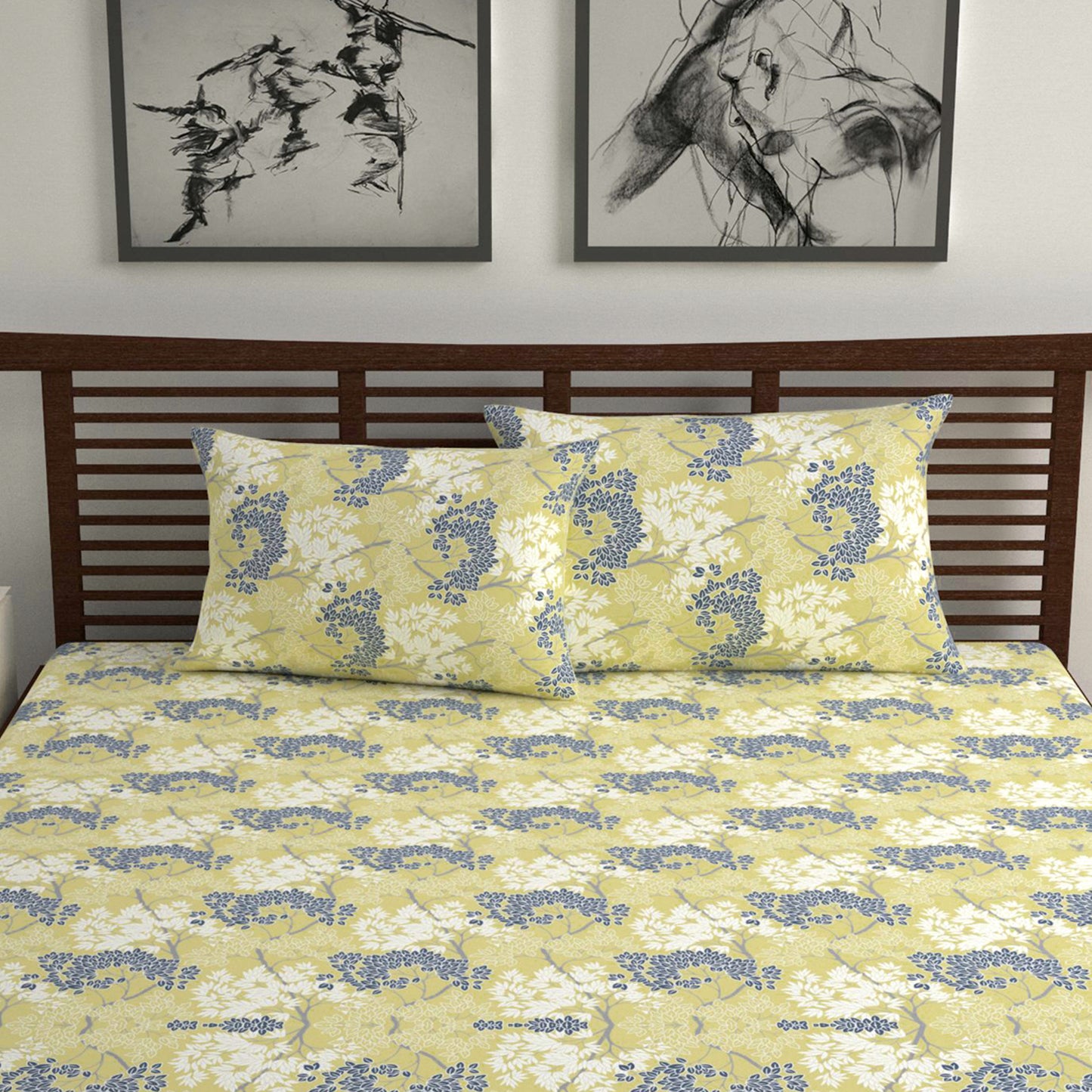 Green Autumn Tree Leaf Bedsheet For Double Bed