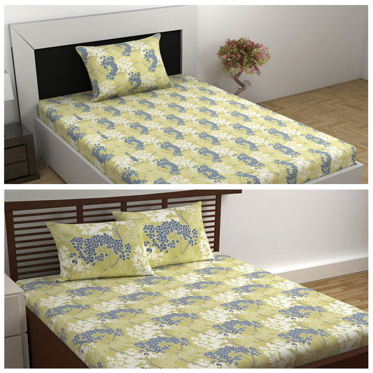 Green Autumn Tree Leaf Combo Bedsheet for Single and Double Bed