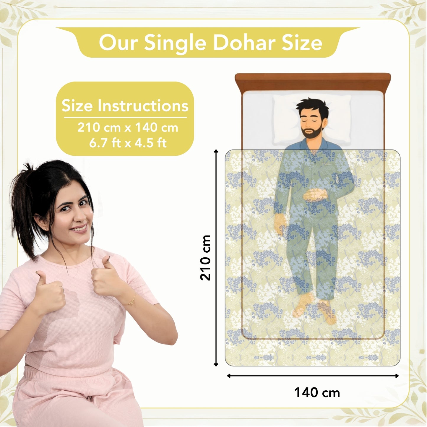 Green Autumn Tree Leaf 144 TC 100% Cotton Skin Friendly AC Single Bed Dohar