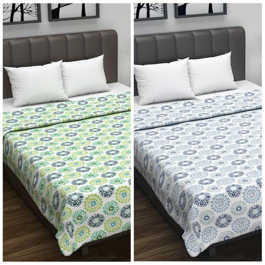 Green and Grey Floral Cotton Combo Set of 2 Dohar For Double Bed