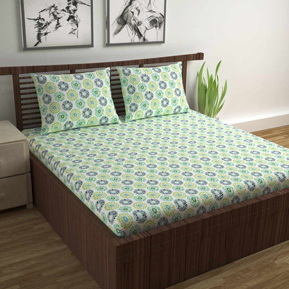 Green Dahlia Floral Printed Bedsheet For Double Bed