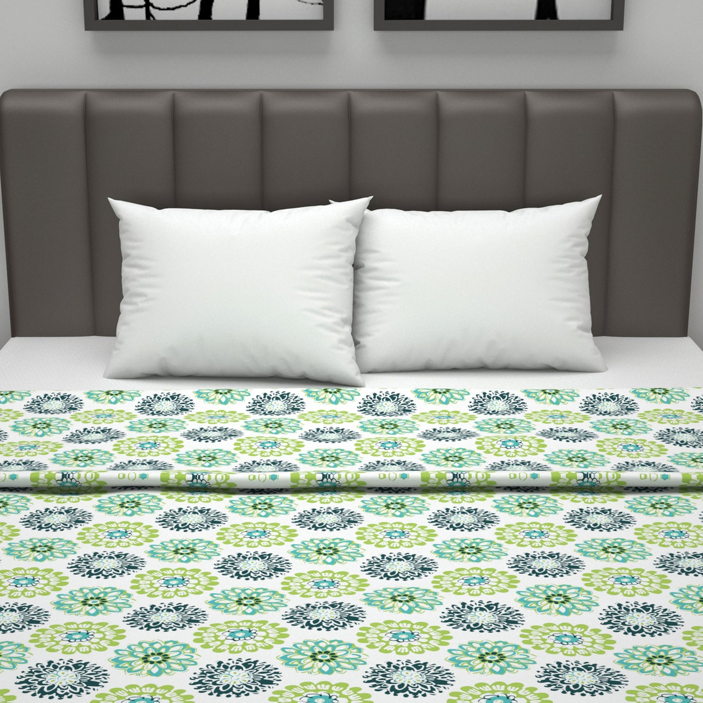 Green Dahlia Floral Soft Silk Touch 144 TC 100% Cotton Dohar for Double Bed