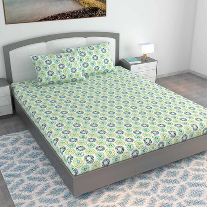 Green Dahlia Floral Printed Bedsheet For King Size Bed