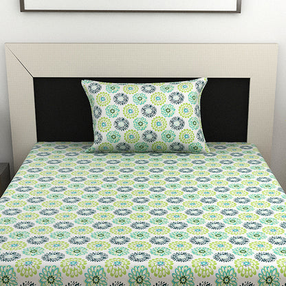 Green Dahlia Floral Printed Single Bedsheet