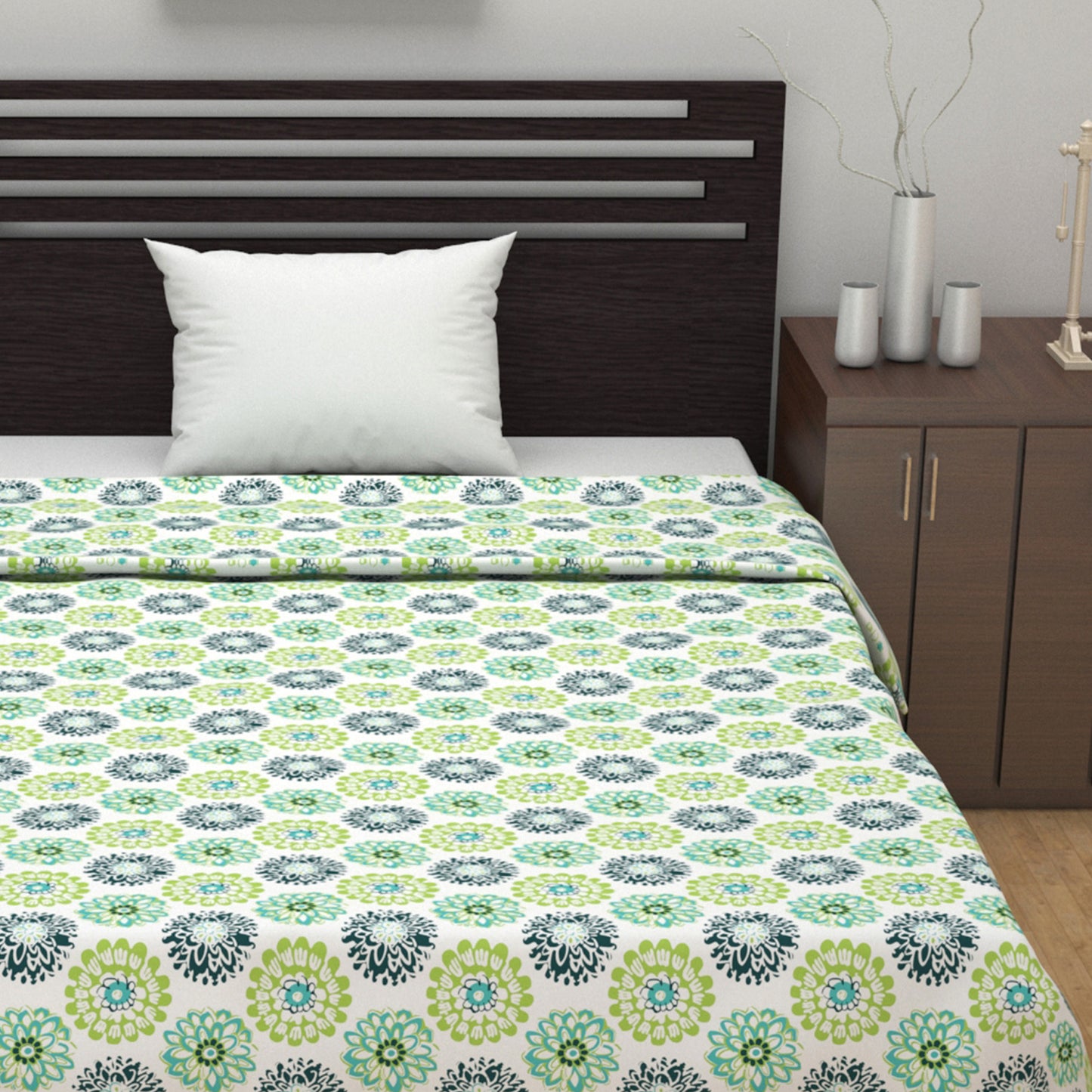 Green Dahlia Floral Soft Silk Touch 144 TC 100% Cotton Dohar for Single Bed