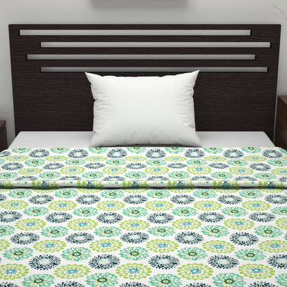 Green Dahlia Floral Soft Silk Touch 144 TC 100% Cotton Dohar for Single Bed