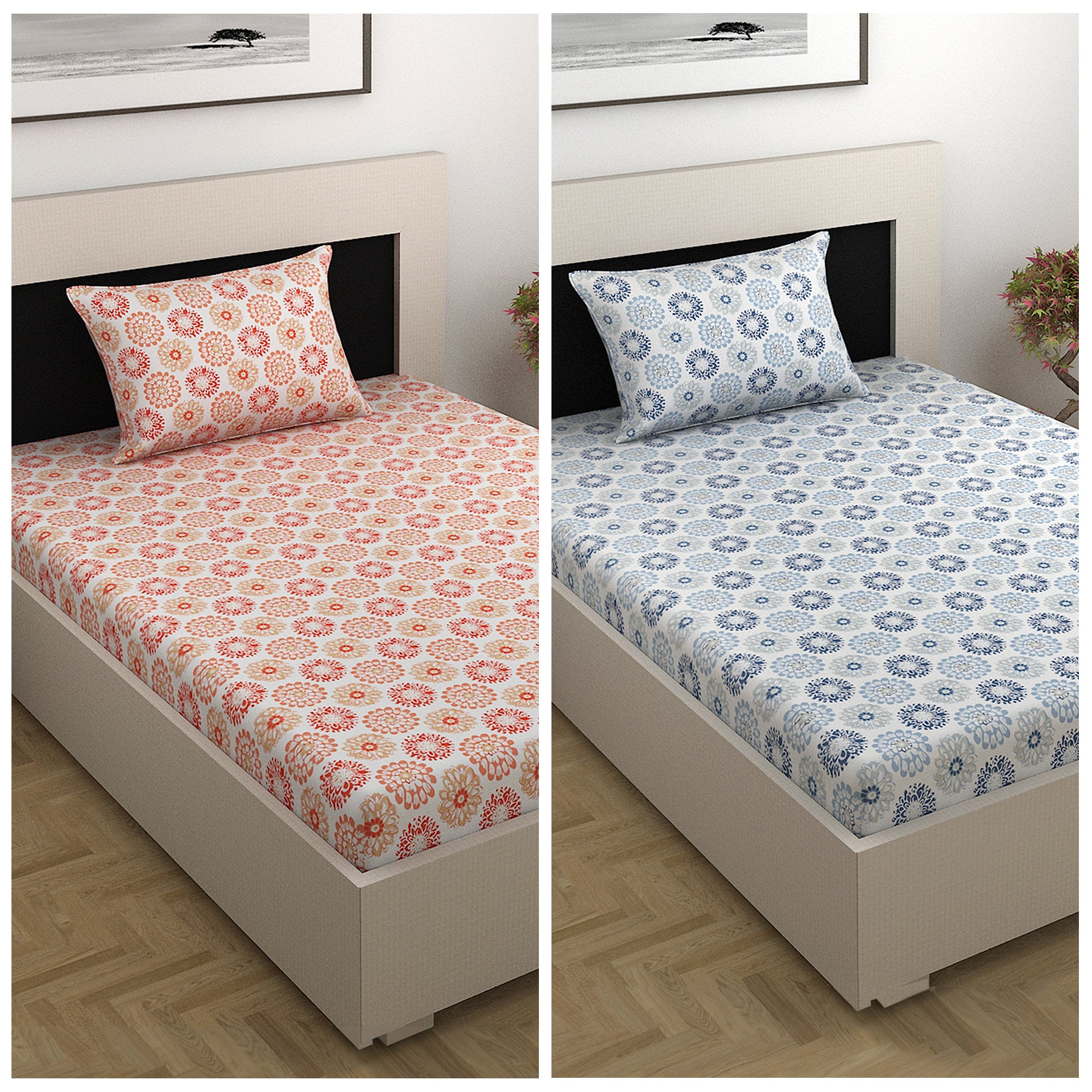 Patterned Bed Dahlia Pattern Single Bed Sheet Combo | Single Bedsheets | Divine Casa