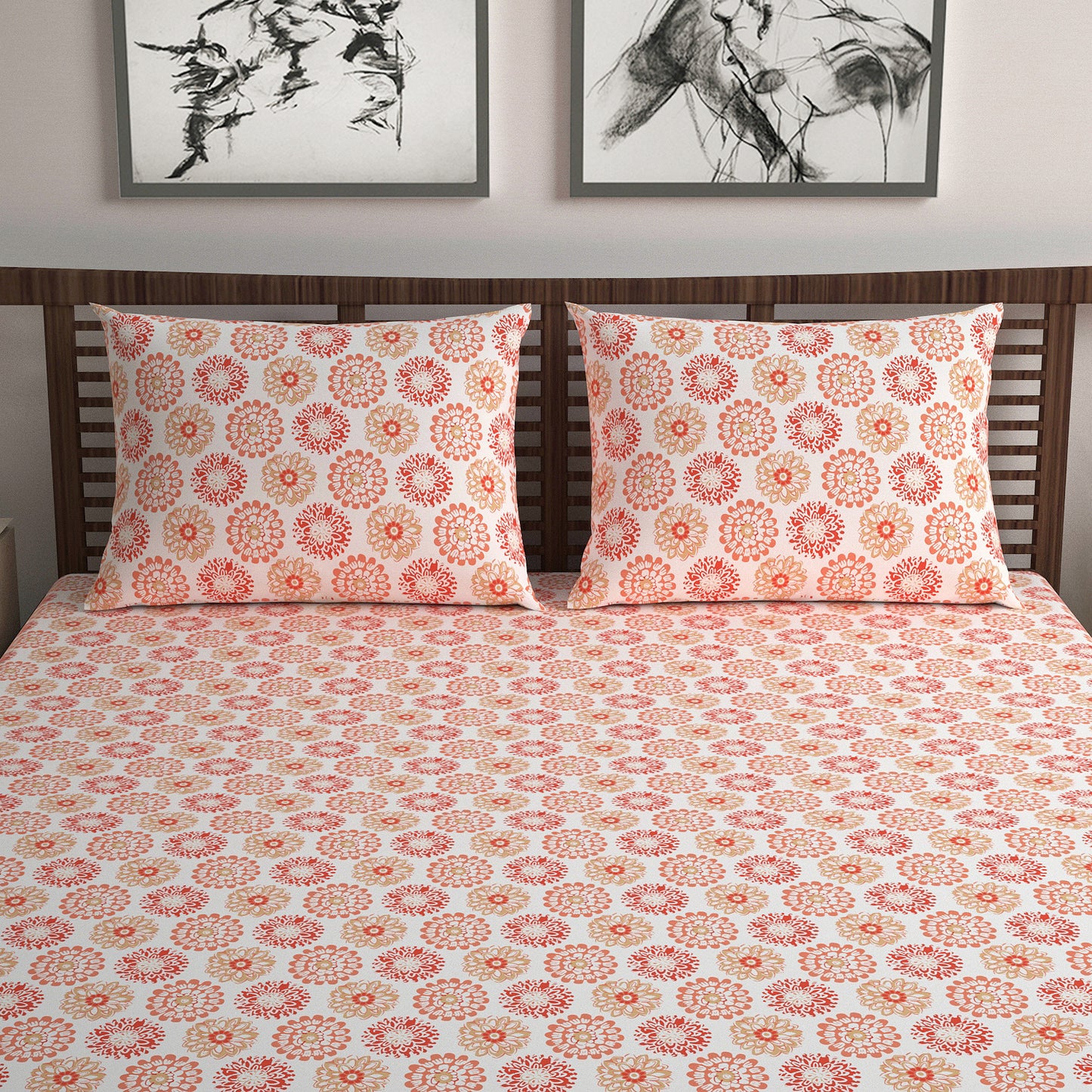 Summer Dahlia Floral Printed Bedsheet For Double Bed