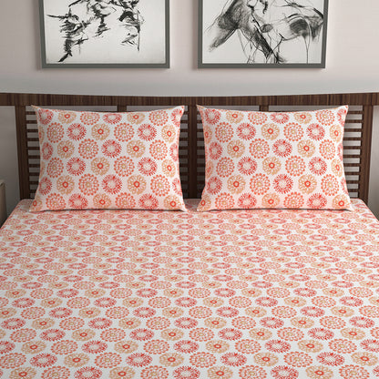 Summer Dahlia Floral Printed Bedsheet For Double Bed