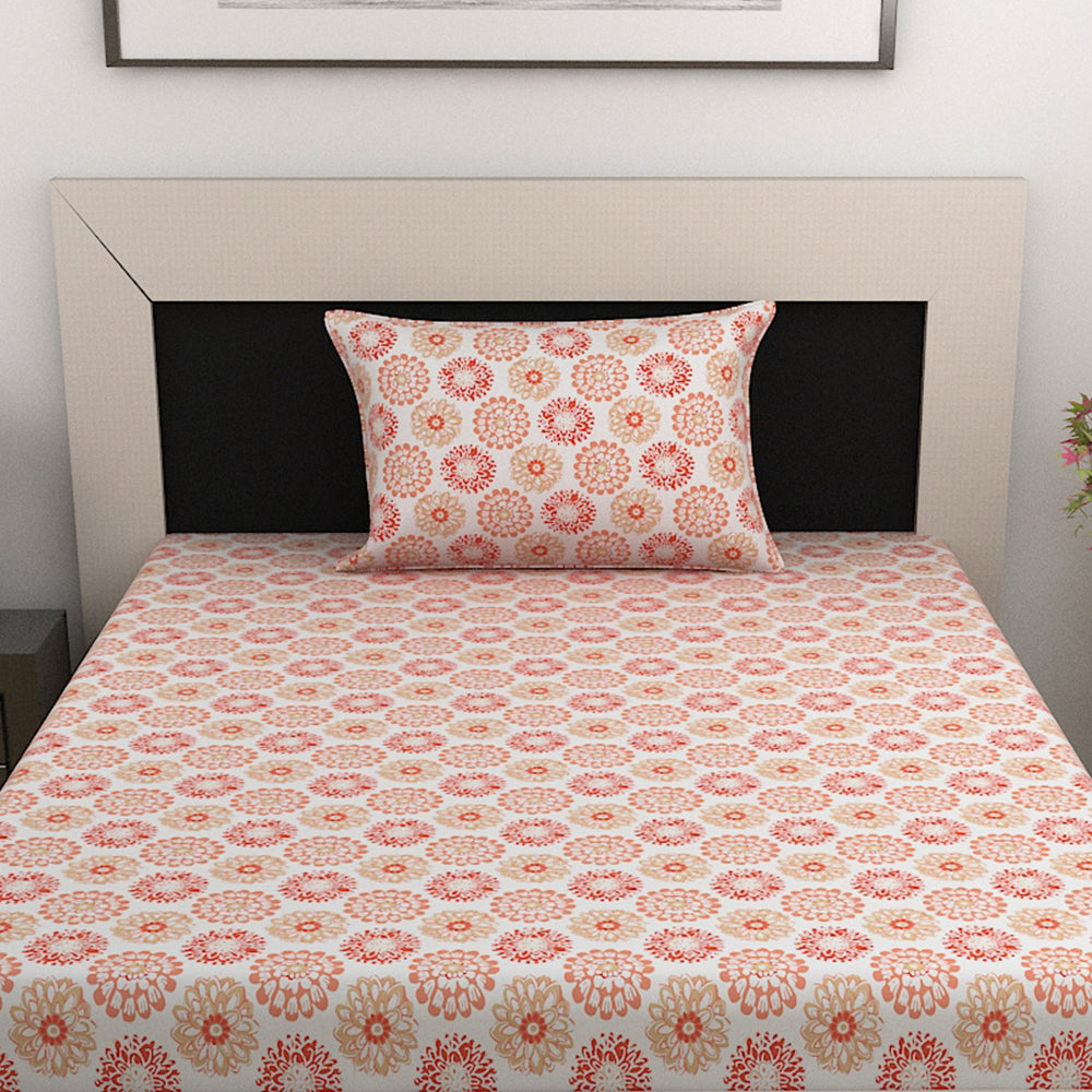 Summer Dahlia Floral Print Combo Bedsheet for Single Bed