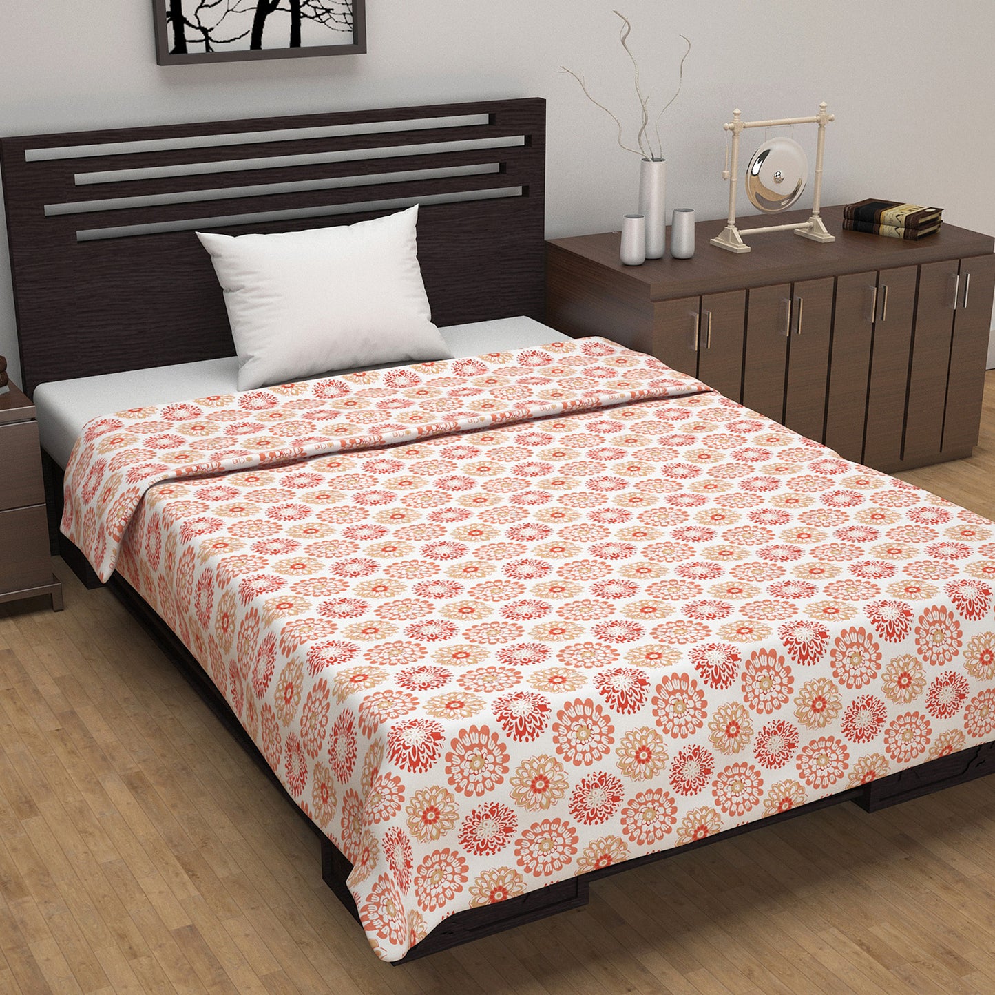 Pureed Pumpkin 144 TC 100% Cotton Floral Single Bed AC Blanket Dohar for All Season