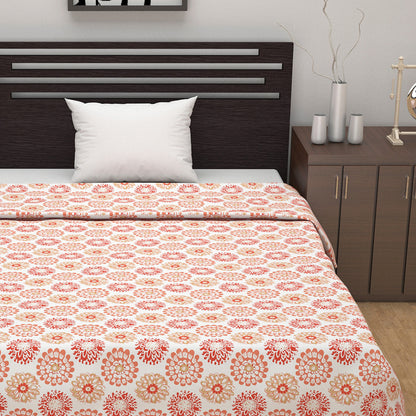 Peach Dahlia Floral Soft Silk Touch 144 TC 100% Cotton Dohar for Single Bed