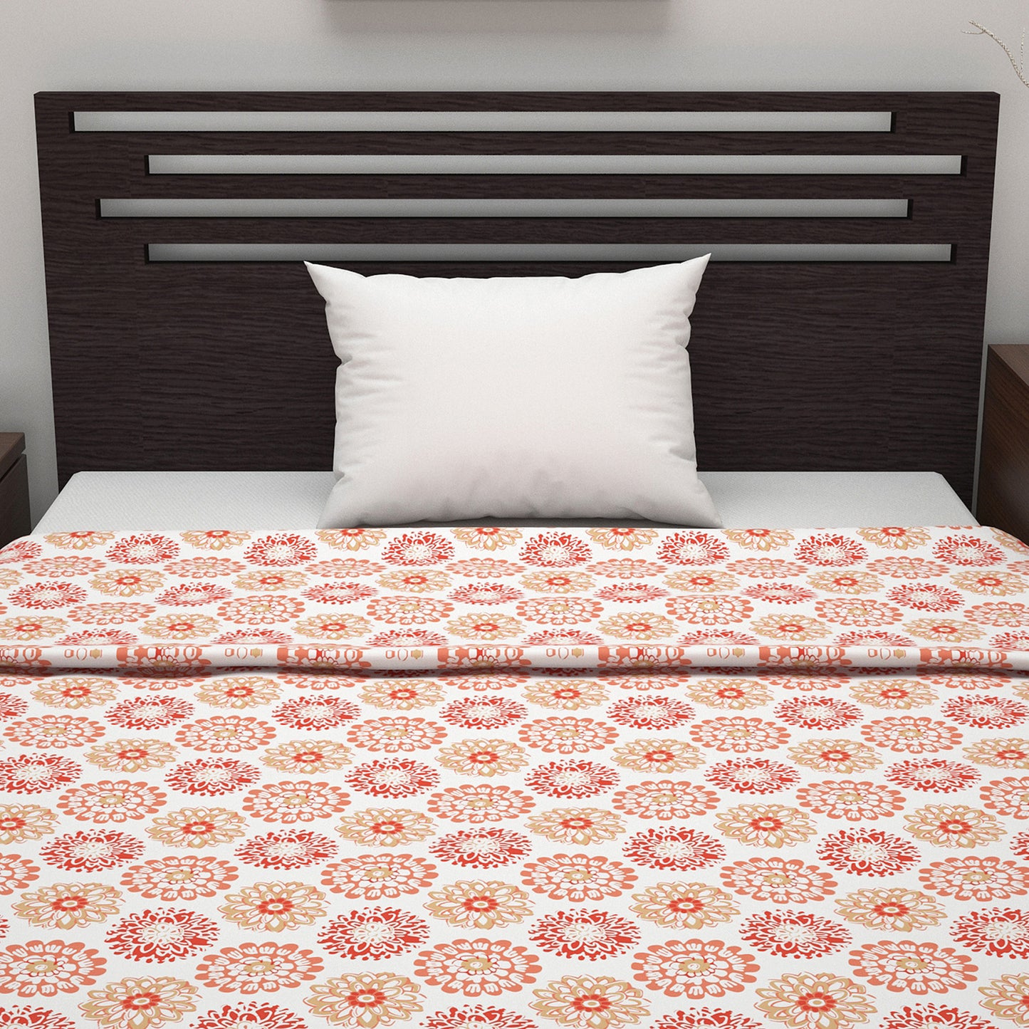 Peach Dahlia Floral Soft Silk Touch 144 TC 100% Cotton Dohar for Single Bed