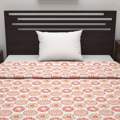 Peach Dahlia Floral Soft Silk Touch 144 TC 100% Cotton Dohar for Single Bed