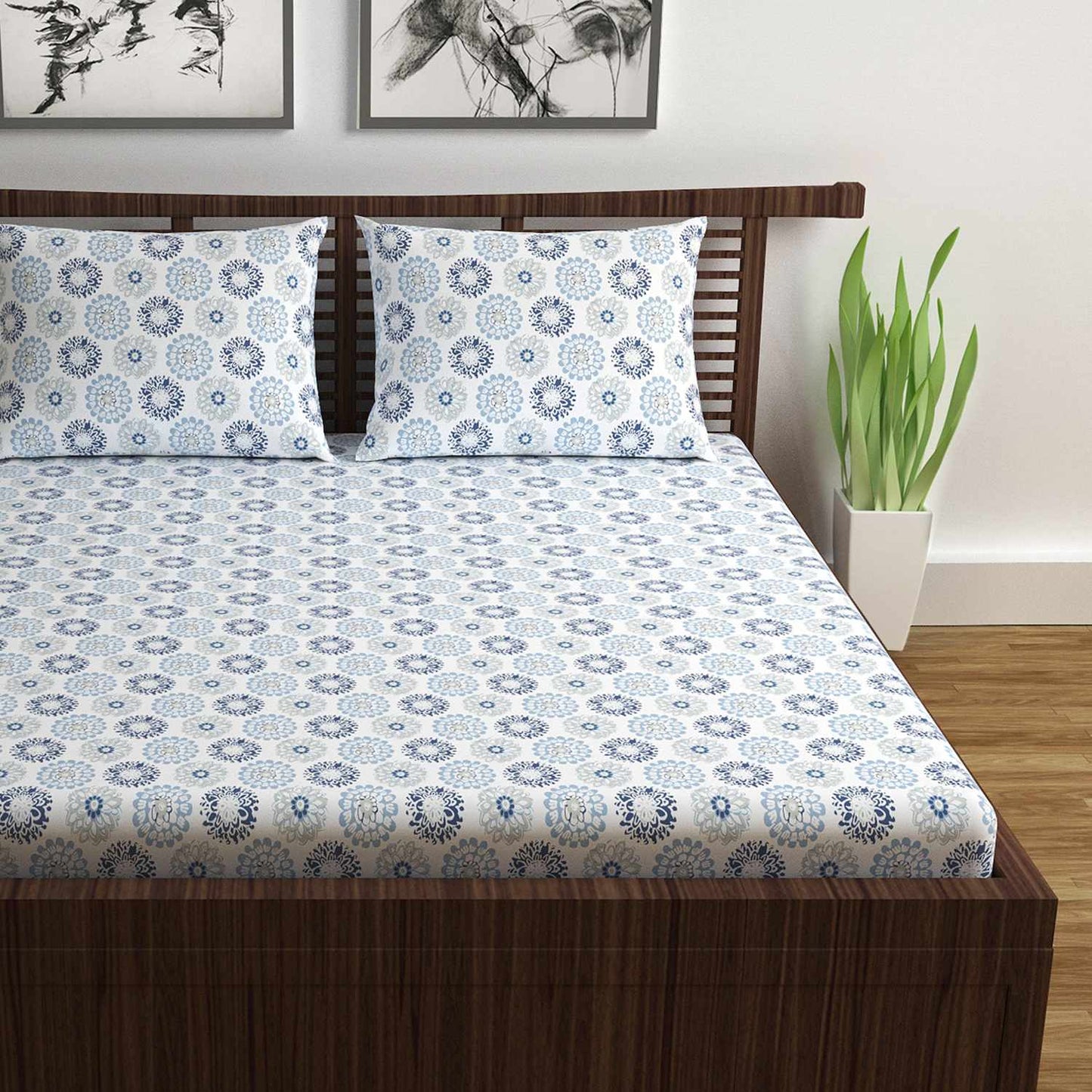 Dahlia Print Bedsheet For Double Bed