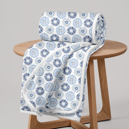 Blue and Grey Dahlia Floral Soft Silk Touch 144 TC 100% Cotton Dohar for Double Bed
