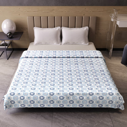 Blue and Grey Dahlia Floral Soft Silk Touch 144 TC 100% Cotton Dohar for Double Bed