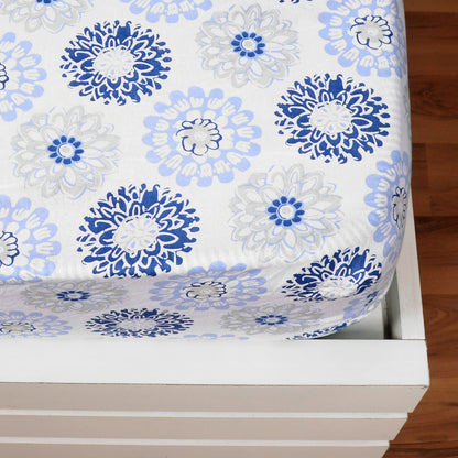 Blue Dahlia Print Elastic Fitted Bedsheet For Single Bed