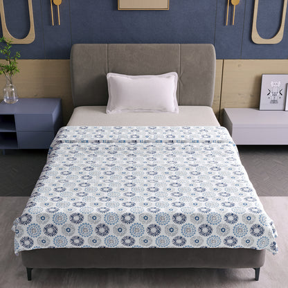 Blue and Grey Dahlia Floral Soft Silk Touch 144 TC 100% Cotton Dohar for Single Bed