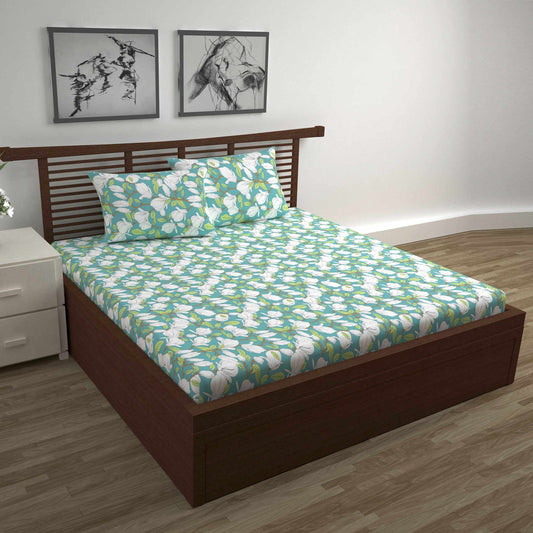 Magnolia Floral Bedsheet For Double Bed