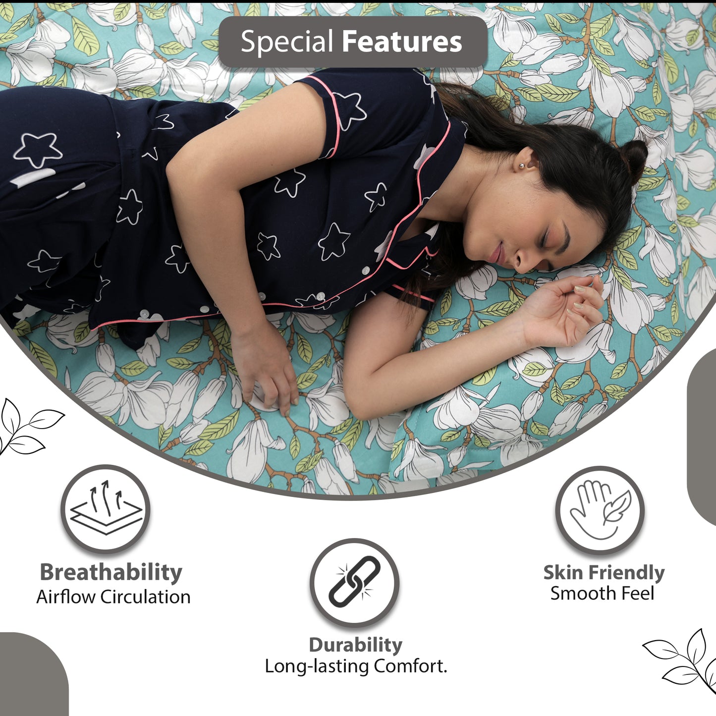 Magnolia Floral Bedsheet For King Size Bed