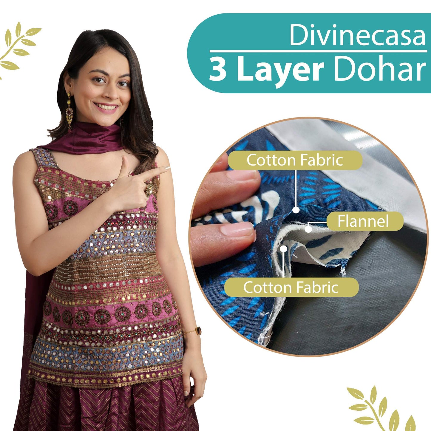 Magnolia Floral Modern Comfy and Warm 144 TC 100% Cotton Single Bed Dohar